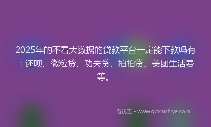 2025年的不看大数据的贷款平台一定能下款吗有：还呗、微粒贷、功夫贷、拍拍贷、美团生活费等。