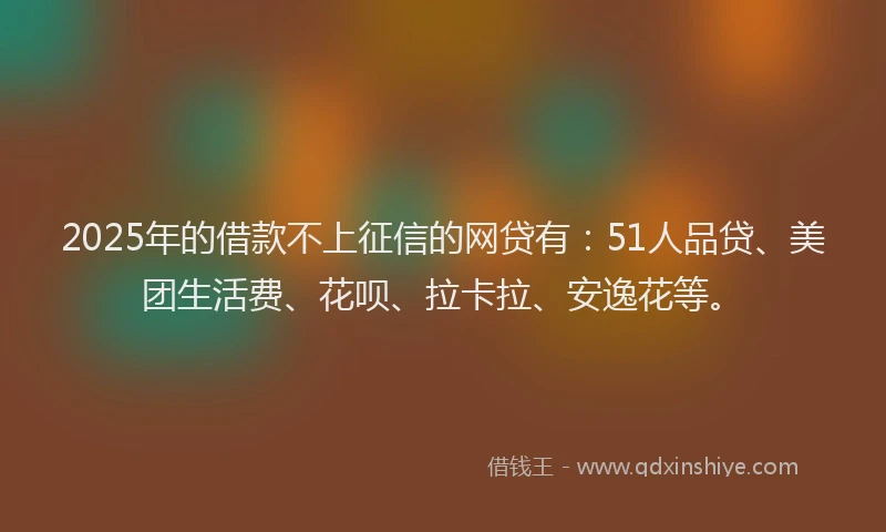 2025年的借款不上征信的网贷有：51人品贷、美团生活费、花呗、拉卡拉、安逸花等。