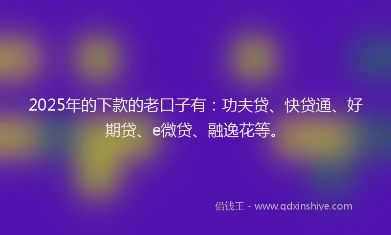 2025年的下款的老口子有：功夫贷、快贷通、好期贷、e微贷、融逸花等。