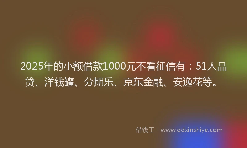 2025年的小额借款1000元不看征信有：51人品贷、洋钱罐、分期乐、京东金融、安逸花等。