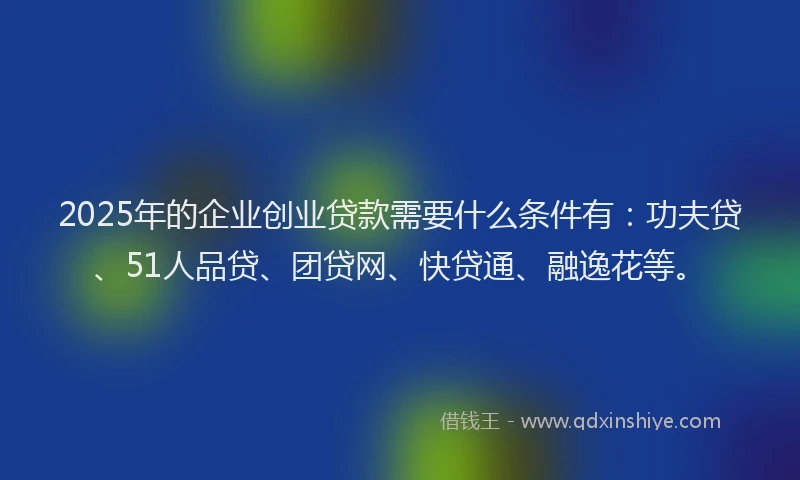 2025年的企业创业贷款需要什么条件有：功夫贷、51人品贷、团贷网、快贷通、融逸花等。