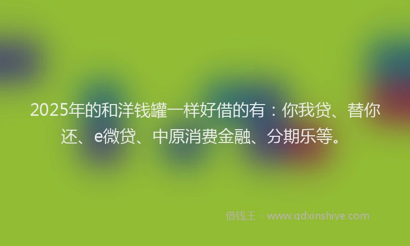 2025年的和洋钱罐一样好借的有：你我贷、替你还、e微贷、中原消费金融、分期乐等。