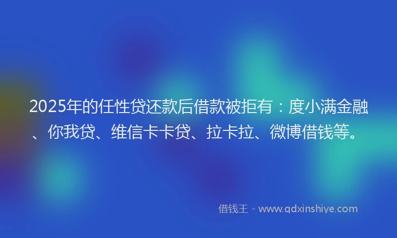 2025年的任性贷还款后借款被拒有：度小满金融、你我贷、维信卡卡贷、拉卡拉、微博借钱等。