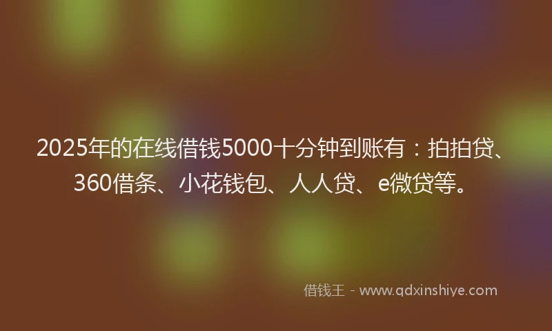 2025年的在线借钱5000十分钟到账有：拍拍贷、360借条、小花钱包、人人贷、e微贷等。