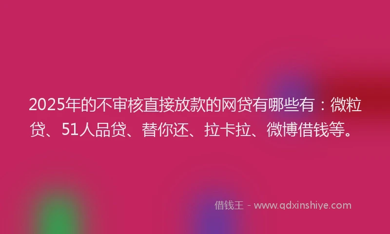 2025年的不审核直接放款的网贷有哪些有：微粒贷、51人品贷、替你还、拉卡拉、微博借钱等。