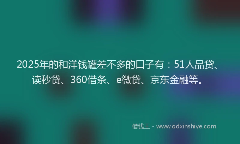 2025年的和洋钱罐差不多的口子有：51人品贷、读秒贷、360借条、e微贷、京东金融等。