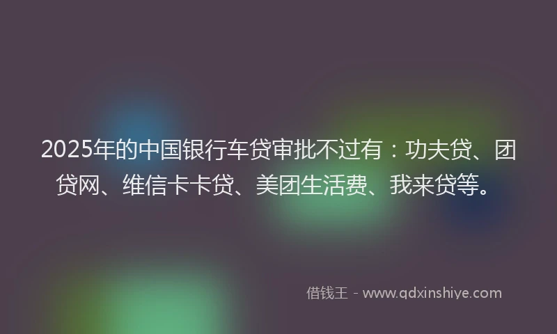 2025年的中国银行车贷审批不过有：功夫贷、团贷网、维信卡卡贷、美团生活费、我来贷等。