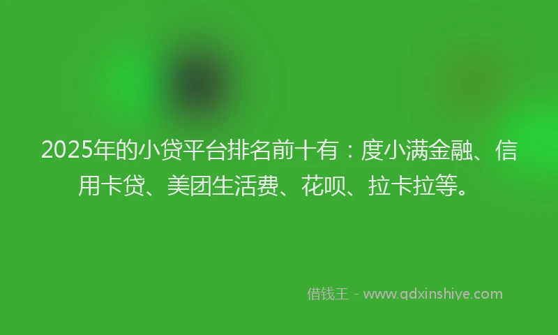 2025年的小贷平台排名前十有：度小满金融、信用卡贷、美团生活费、花呗、拉卡拉等。