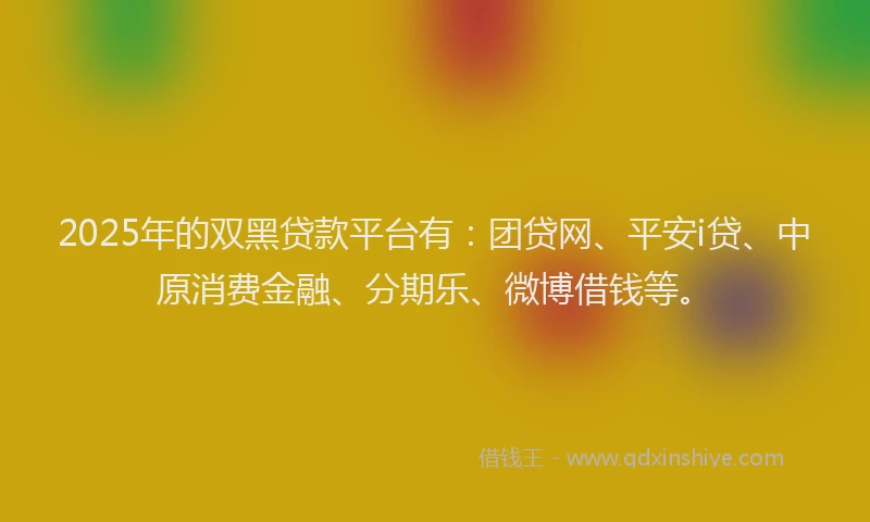 2025年的双黑贷款平台有：团贷网、平安i贷、中原消费金融、分期乐、微博借钱等。