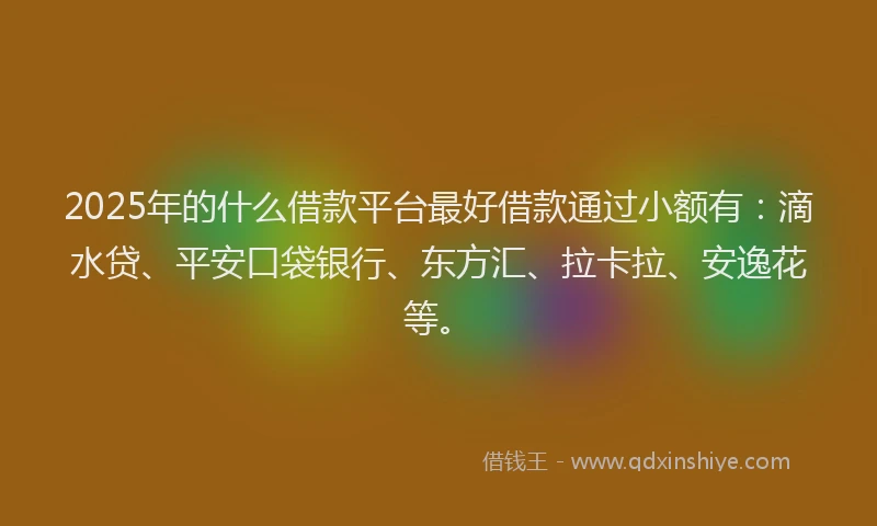 2025年的什么借款平台最好借款通过小额有：滴水贷、平安口袋银行、东方汇、拉卡拉、安逸花等。
