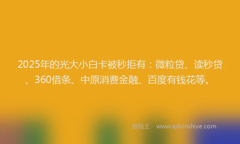 2025年的光大小白卡被秒拒有：微粒贷、读秒贷、360借条、中原消费金融、百度有钱花等。