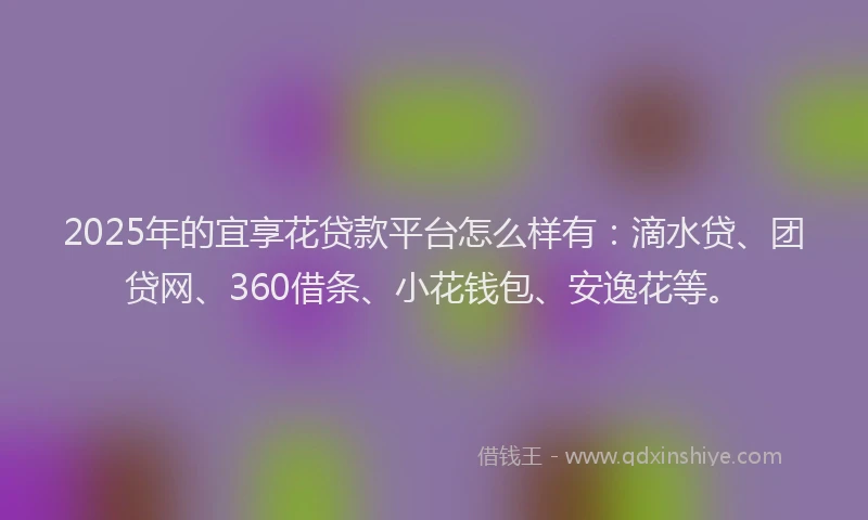 2025年的宜享花贷款平台怎么样有：滴水贷、团贷网、360借条、小花钱包、安逸花等。