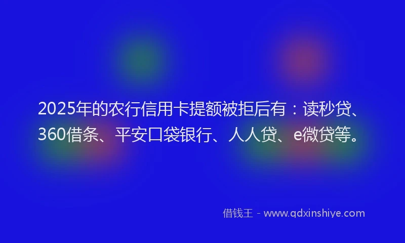 2025年的农行信用卡提额被拒后有：读秒贷、360借条、平安口袋银行、人人贷、e微贷等。