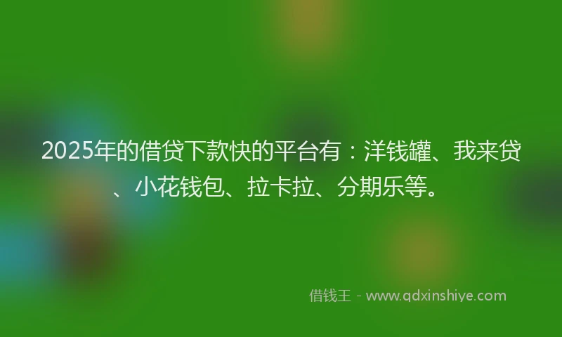 2025年的借贷下款快的平台有：洋钱罐、我来贷、小花钱包、拉卡拉、分期乐等。
