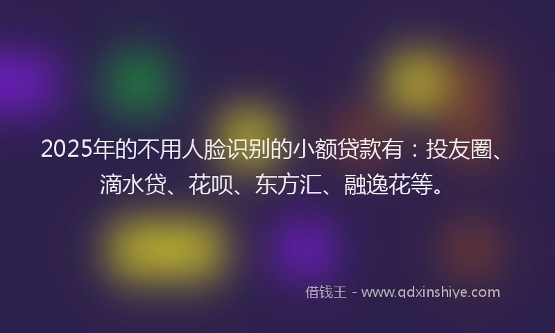 2025年的不用人脸识别的小额贷款有：投友圈、滴水贷、花呗、东方汇、融逸花等。