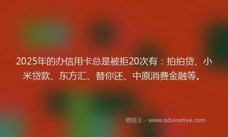 2025年的办信用卡总是被拒20次有：拍拍贷、小米贷款、东方汇、替你还、中原消费金融等。