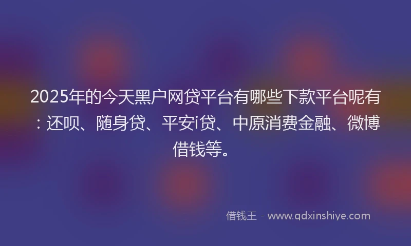 2025年的今天黑户网贷平台有哪些下款平台呢有：还呗、随身贷、平安i贷、中原消费金融、微博借钱等。