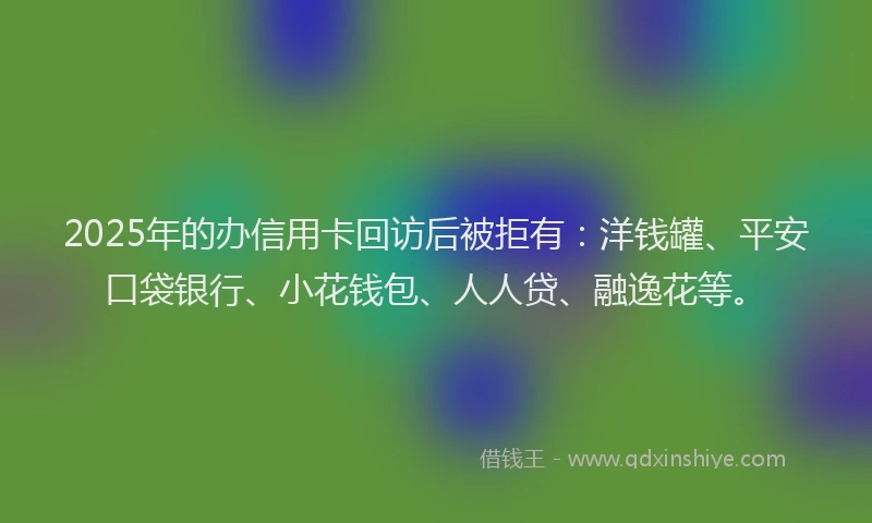 2025年的办信用卡回访后被拒有：洋钱罐、平安口袋银行、小花钱包、人人贷、融逸花等。