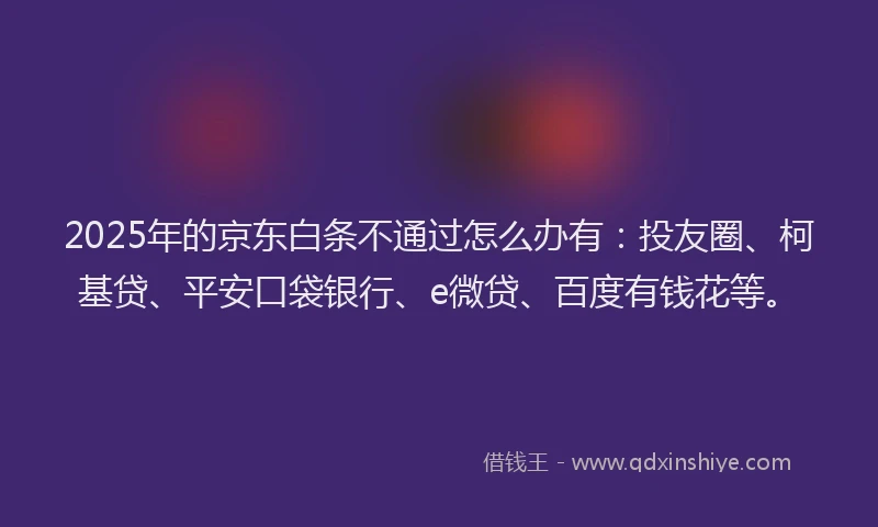 2025年的京东白条不通过怎么办有：投友圈、柯基贷、平安口袋银行、e微贷、百度有钱花等。