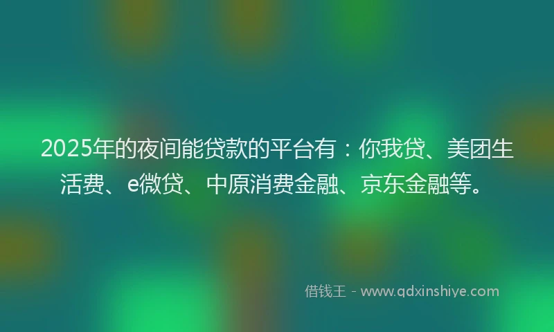 2025年的夜间能贷款的平台有：你我贷、美团生活费、e微贷、中原消费金融、京东金融等。