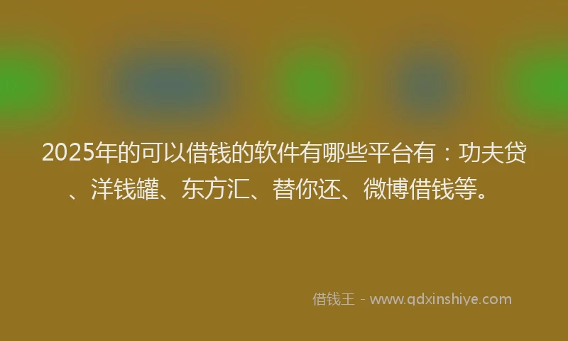 2025年的可以借钱的软件有哪些平台有：功夫贷、洋钱罐、东方汇、替你还、微博借钱等。