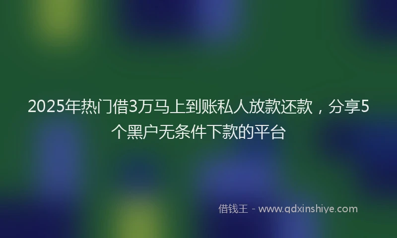 2025年热门借3万马上到账私人放款还款，分享5个黑户无条件下款的平台