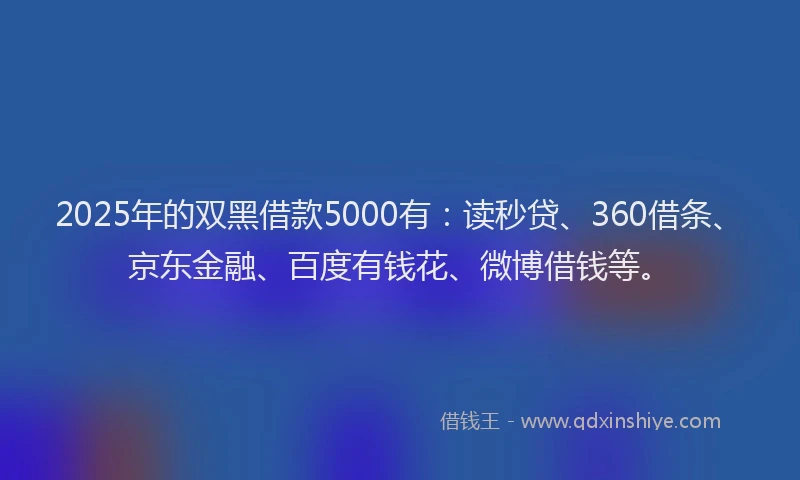 2025年的双黑借款5000有：读秒贷、360借条、京东金融、百度有钱花、微博借钱等。