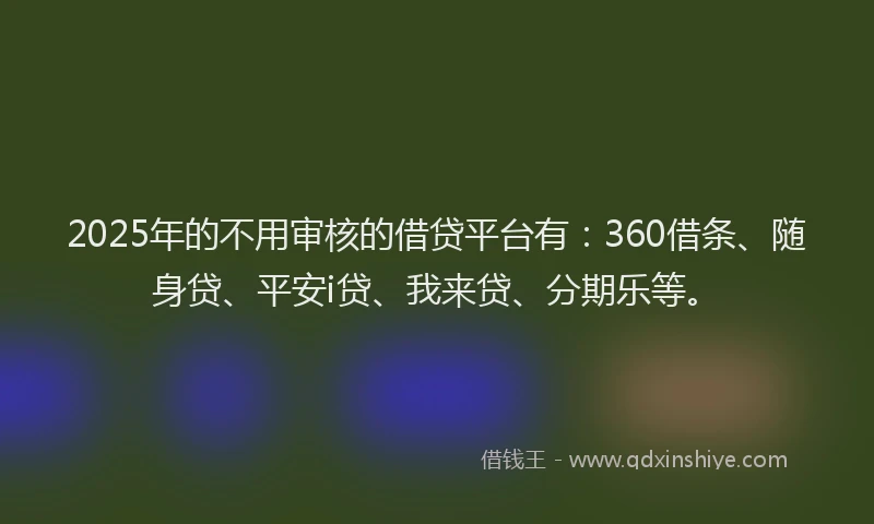 2025年的不用审核的借贷平台有：360借条、随身贷、平安i贷、我来贷、分期乐等。