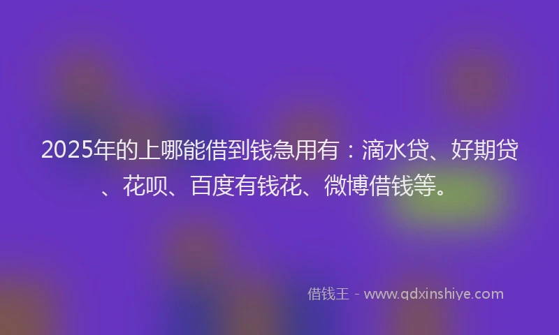 2025年的上哪能借到钱急用有：滴水贷、好期贷、花呗、百度有钱花、微博借钱等。