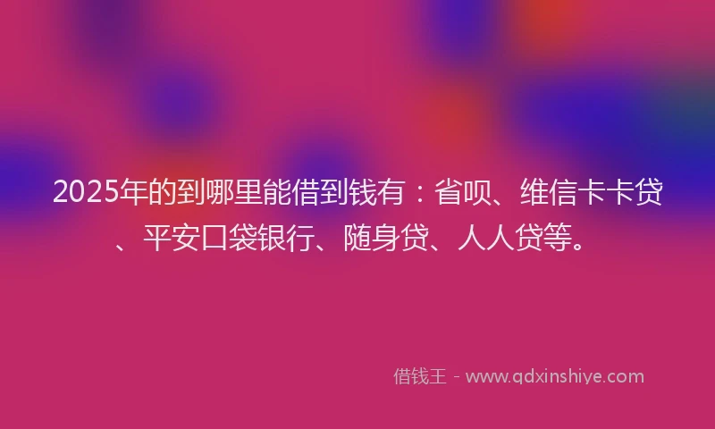 2025年的到哪里能借到钱有：省呗、维信卡卡贷、平安口袋银行、随身贷、人人贷等。