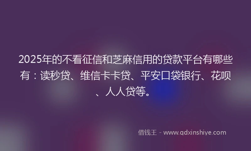 2025年的不看征信和芝麻信用的贷款平台有哪些有：读秒贷、维信卡卡贷、平安口袋银行、花呗、人人贷等。