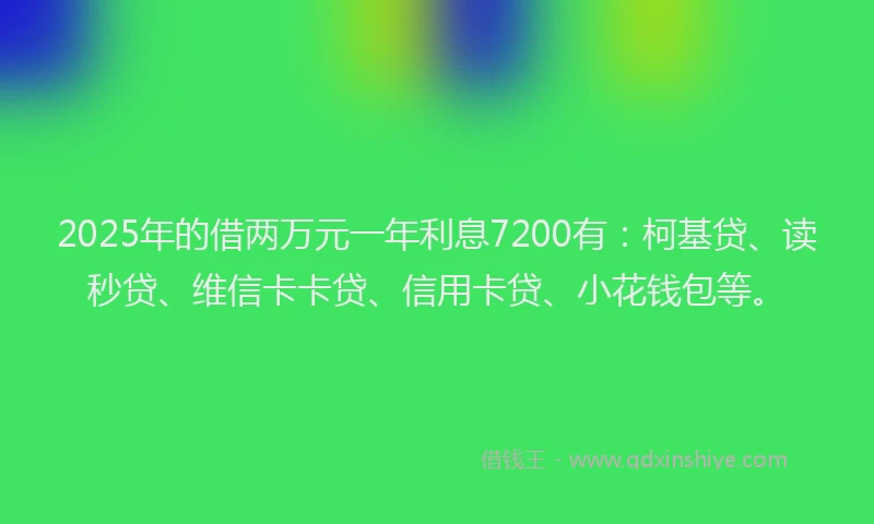 2025年的借两万元一年利息7200有：柯基贷、读秒贷、维信卡卡贷、信用卡贷、小花钱包等。