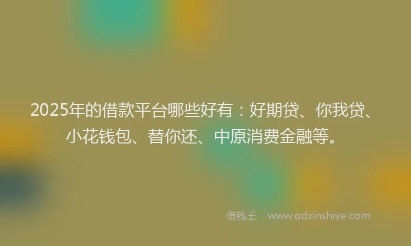 2025年的借款平台哪些好有：好期贷、你我贷、小花钱包、替你还、中原消费金融等。