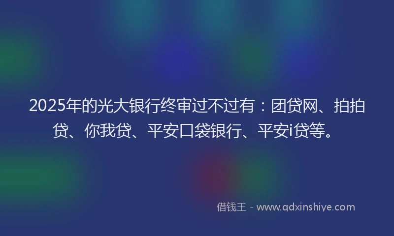 2025年的光大银行终审过不过有：团贷网、拍拍贷、你我贷、平安口袋银行、平安i贷等。
