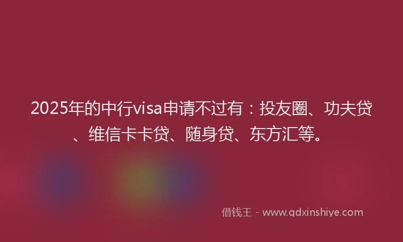 2025年的中行visa申请不过有：投友圈、功夫贷、维信卡卡贷、随身贷、东方汇等。
