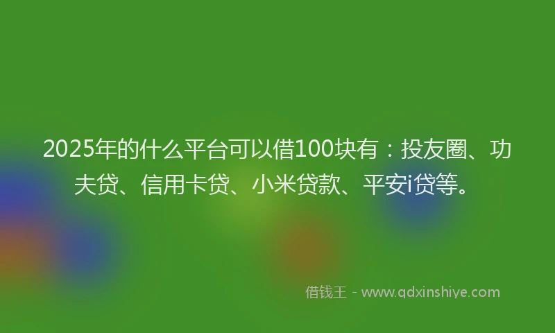 2025年的什么平台可以借100块有：投友圈、功夫贷、信用卡贷、小米贷款、平安i贷等。