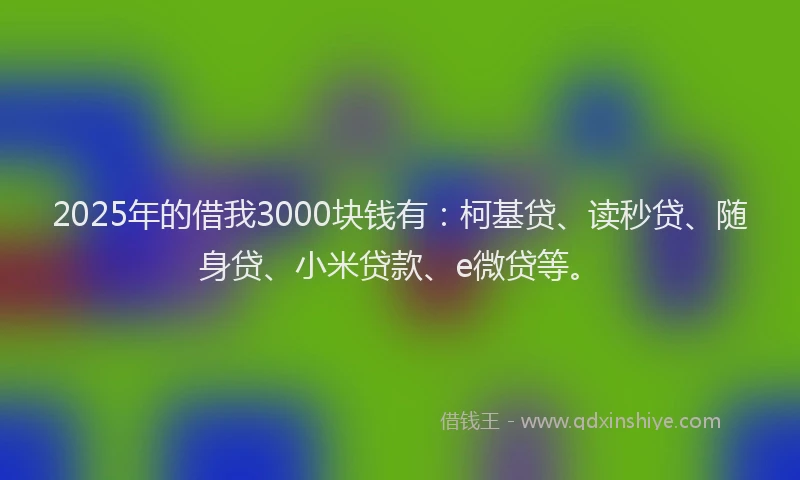2025年的借我3000块钱有：柯基贷、读秒贷、随身贷、小米贷款、e微贷等。