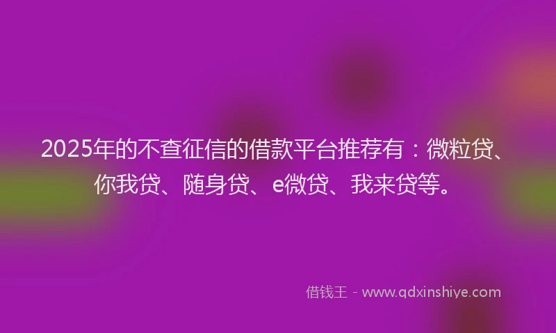 2025年的不查征信的借款平台推荐有：微粒贷、你我贷、随身贷、e微贷、我来贷等。