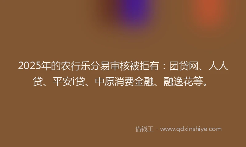 2025年的农行乐分易审核被拒有：团贷网、人人贷、平安i贷、中原消费金融、融逸花等。