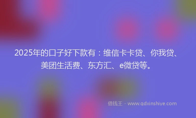 2025年的口子好下款有:维信卡卡贷、你我贷、美团生活费、东方汇、e微贷等。