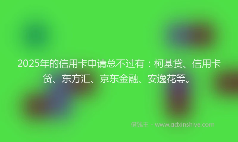 2025年的信用卡申请总不过有：柯基贷、信用卡贷、东方汇、京东金融、安逸花等。