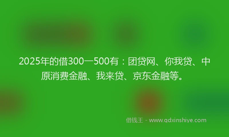 2025年的借300一500有：团贷网、你我贷、中原消费金融、我来贷、京东金融等。