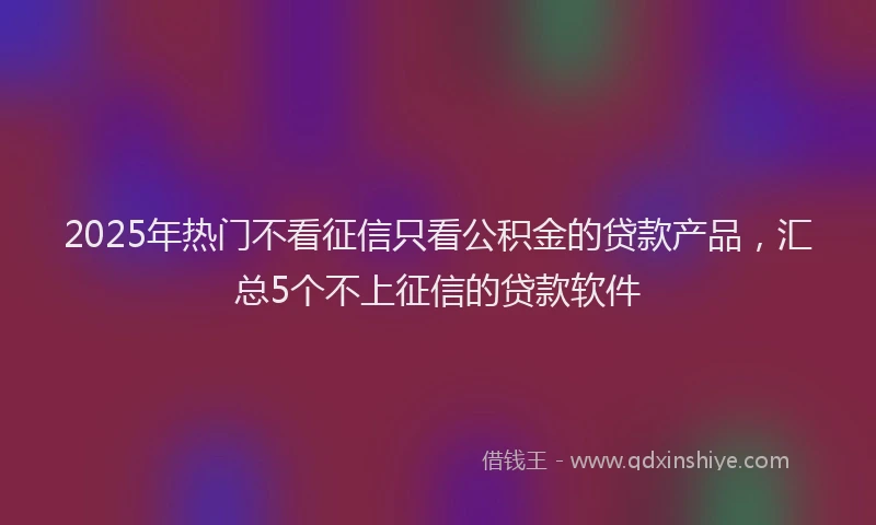 2025年热门不看征信只看公积金的贷款产品，汇总5个不上征信的贷款软件