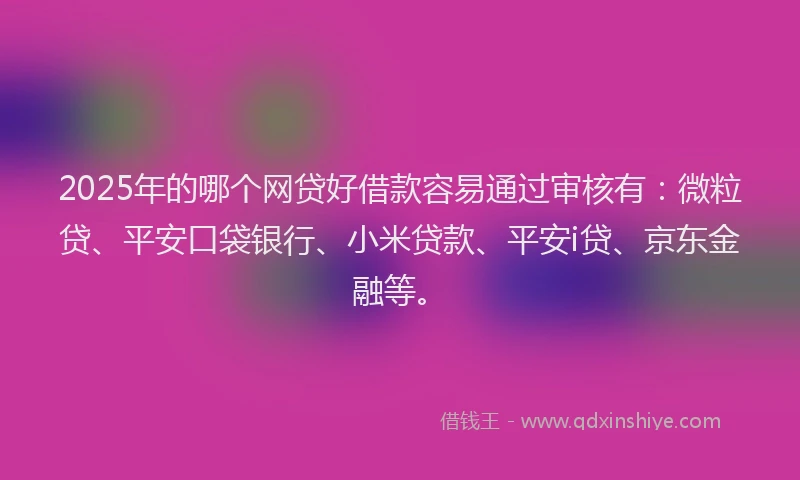 2025年的哪个网贷好借款容易通过审核有：微粒贷、平安口袋银行、小米贷款、平安i贷、京东金融等。