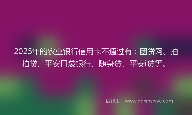 2025年的农业银行信用卡不通过有：团贷网、拍拍贷、平安口袋银行、随身贷、平安i贷等。