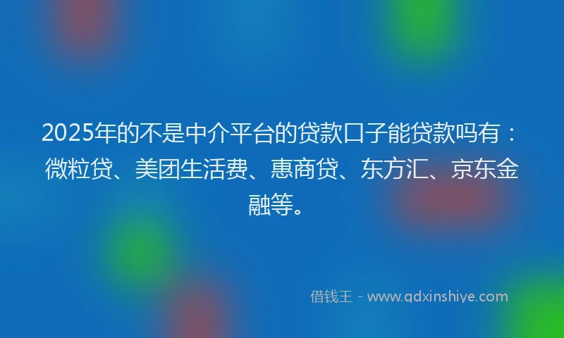 2025年的不是中介平台的贷款口子能贷款吗有：微粒贷、美团生活费、惠商贷、东方汇、京东金融等。