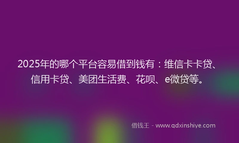 2025年的哪个平台容易借到钱有：维信卡卡贷、信用卡贷、美团生活费、花呗、e微贷等。