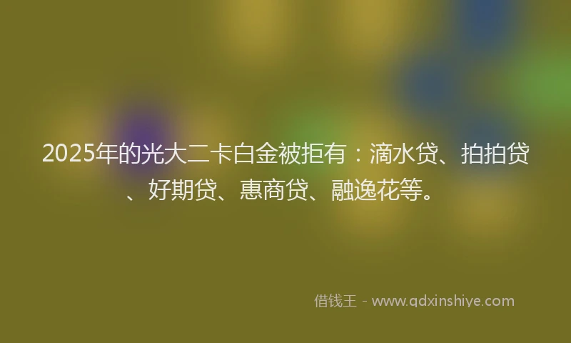 2025年的光大二卡白金被拒有：滴水贷、拍拍贷、好期贷、惠商贷、融逸花等。