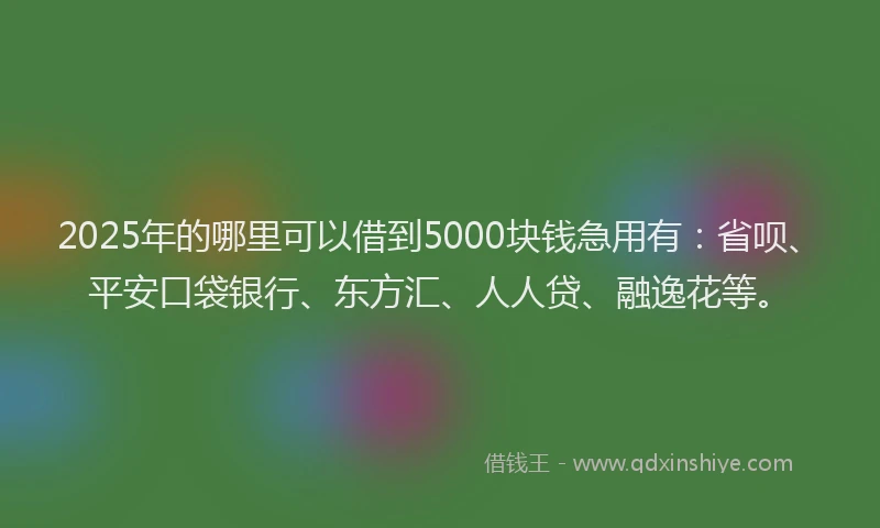 2025年的哪里可以借到5000块钱急用有：省呗、平安口袋银行、东方汇、人人贷、融逸花等。