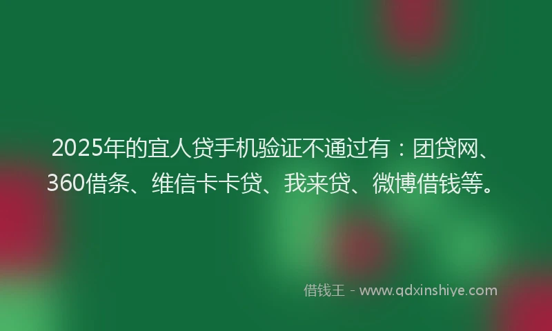 2025年的宜人贷手机验证不通过有：团贷网、360借条、维信卡卡贷、我来贷、微博借钱等。